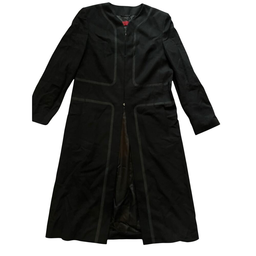 HUGO Hugo Boss Red Label Vintage Black Virgin Wool Collarless Maxi Coat - Sz S/M